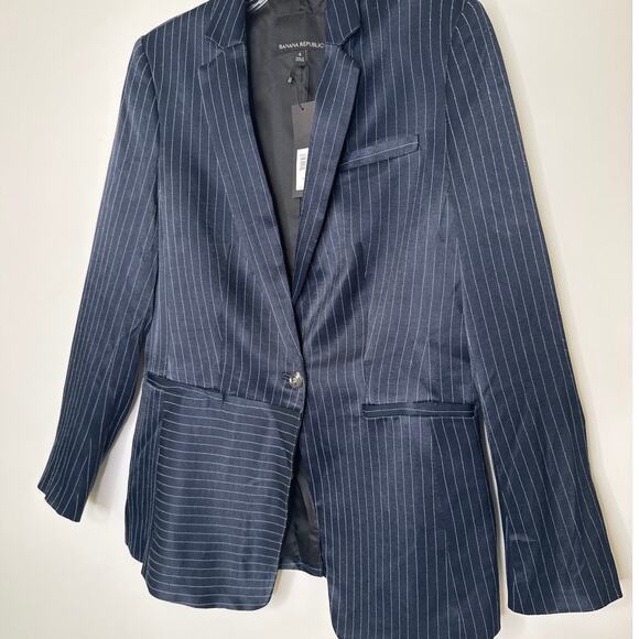 NWT Banana Republic Navy Pinstripe one button dressy Blazer Spring 2018 size 4 - Picture 15 of 15